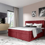 Boxspringbett Schlafzimmerbett Linnea 160X220Cm Stoff Rot Inkl. Bettkasten Throughout Schlafzimmer Grau Rot