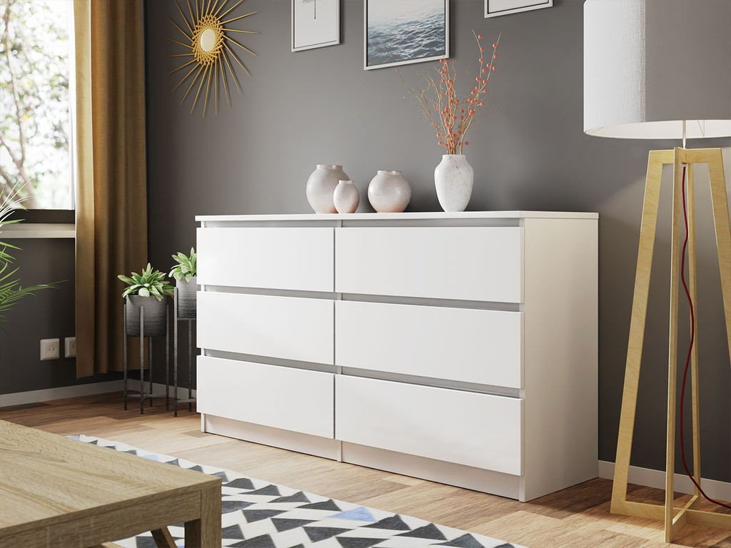 Mirjan24 Kommode Malwa M6 140, Stilvoll Sideboard Mit 6 Schubladen,  Schlafzimmer Highboard, Modern Kollektion (Weiß) in Highboard Weiß Schlafzimmer