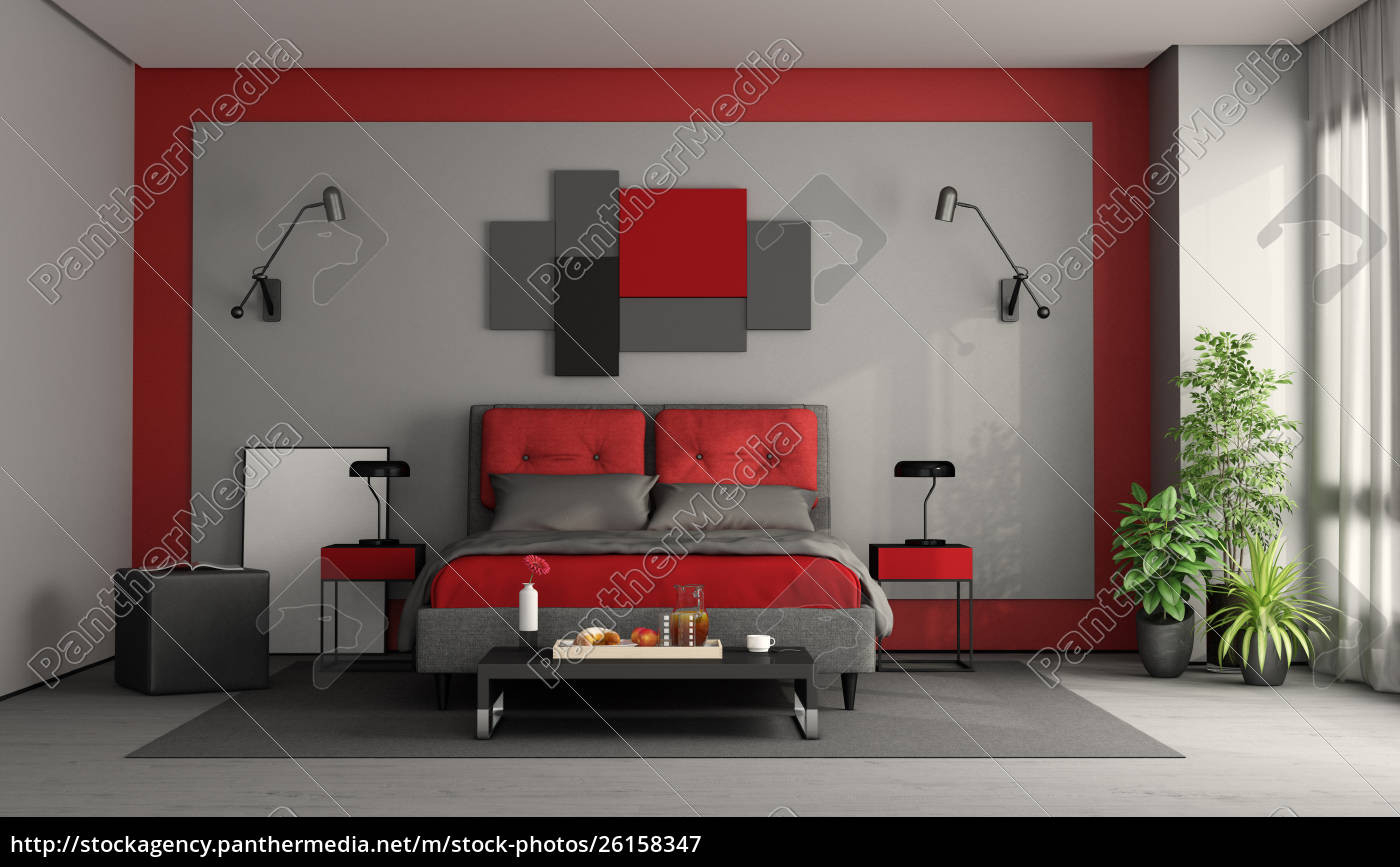 Rot Und Grau Modernes Hauptschlafzimmer - Stockfoto #26158347 in Schlafzimmer Grau Rot