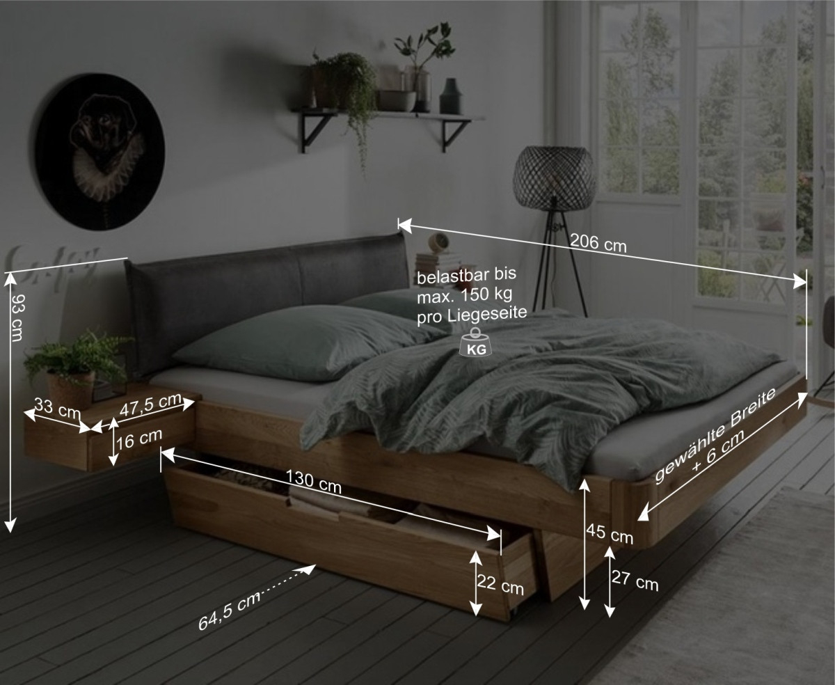 Wildeiche Bett Mit Schubkasten Set - Zennian (Dreiteilig) intended for Bett Schlafzimmer