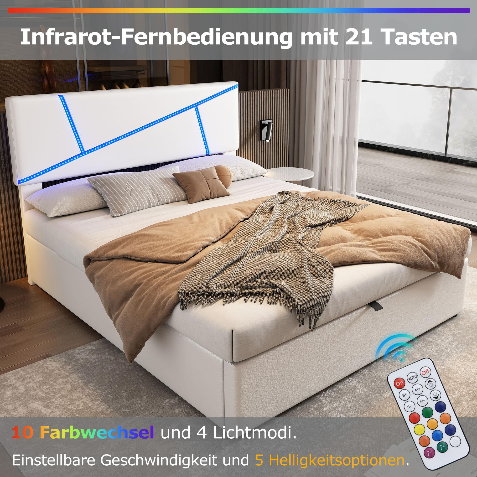 Bequemes Bett Mit Led-Lichtleiste, 160*200 Cm, Weiß intended for Led Lichtleiste Schlafzimmer