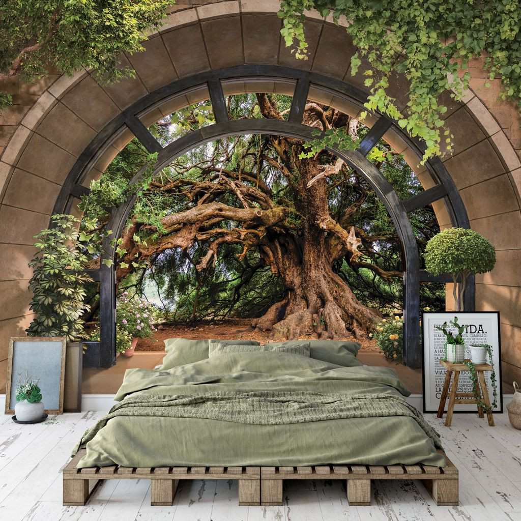 Vlies Fototapete 3D Effekt Wald Natur Baum ( 368X254 Cm - 4 Bahnen )  Fensterblick Ausblick Inklusive Kleister Wohnzimmer Schlafzimmer Wandtapete in Schlafzimmer Fototapete 3D