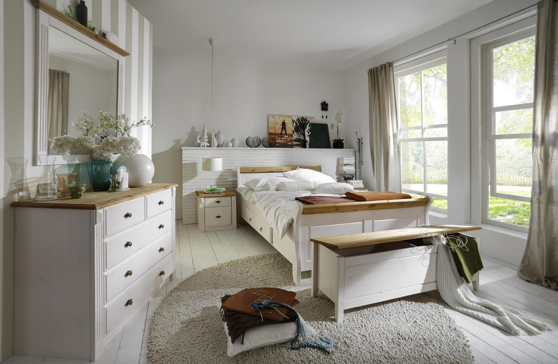 Massivholz Schlafzimmer Komplett Set Weiß Gelaugt Landhausstil throughout Schlafzimmer Landhaus